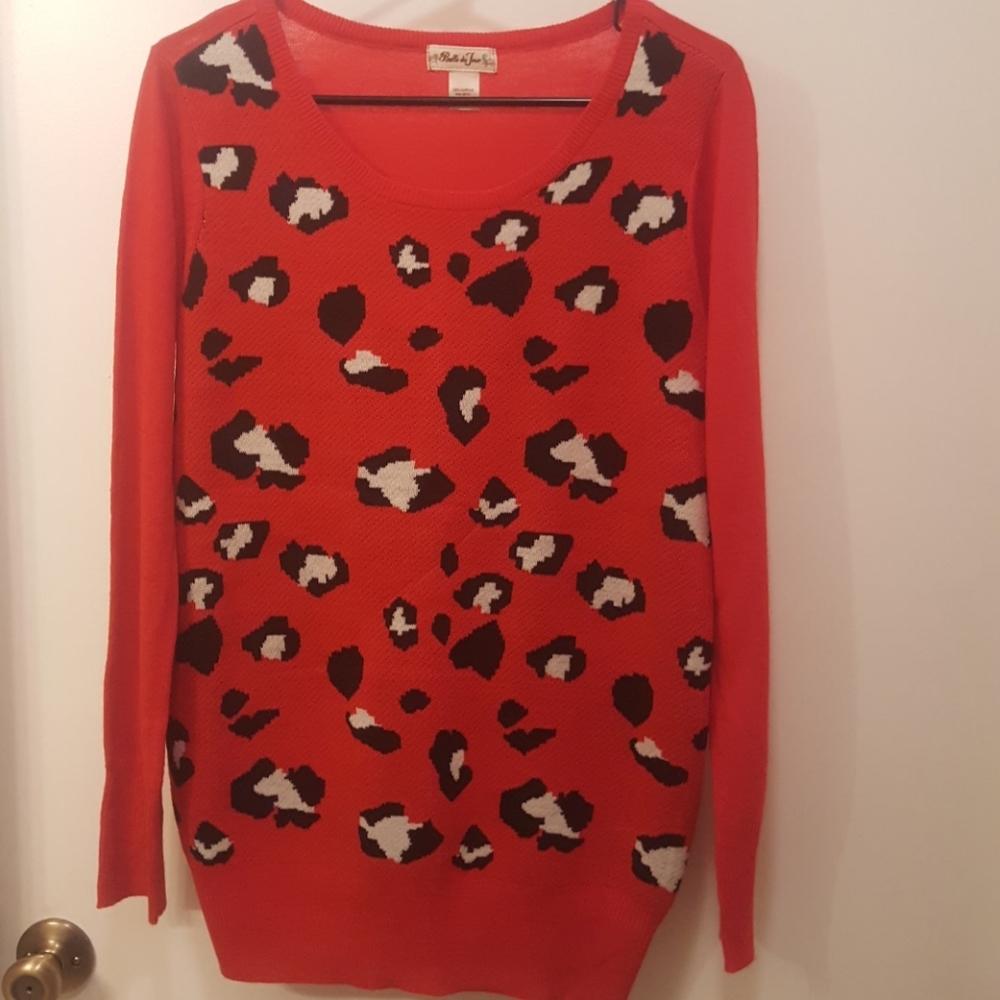 Belle du jour acrylic sweater large red leopard